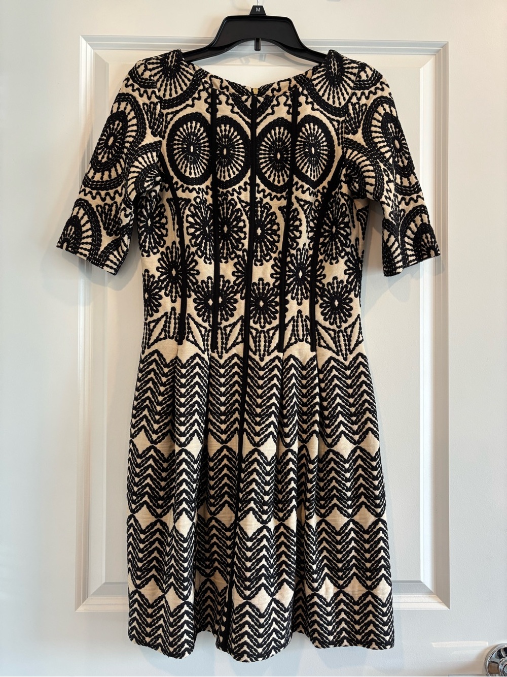 Gabby Skye Black and Cream Patterned Midi Dress